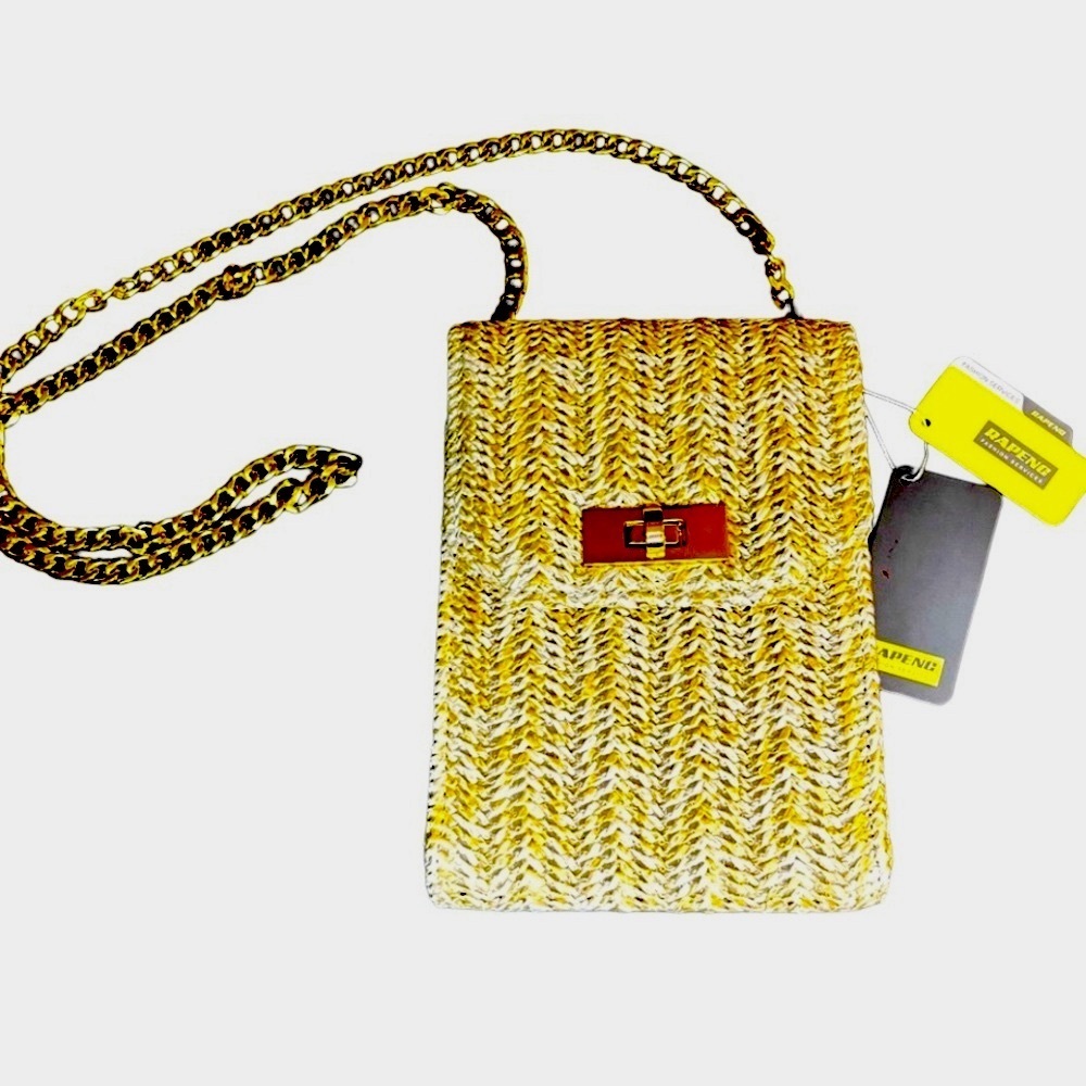 Rattan Straw Small Crossbody Purse Gold Chain Strap Spring Summer Easter Dressy